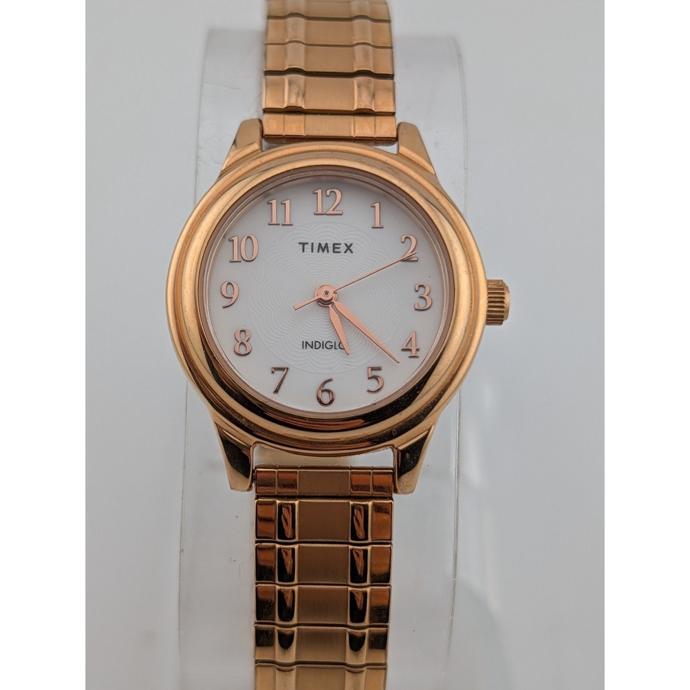 Timex Easy Reader Watch Women Indiglo 27mm Case Gold Stretch Band- New Battery